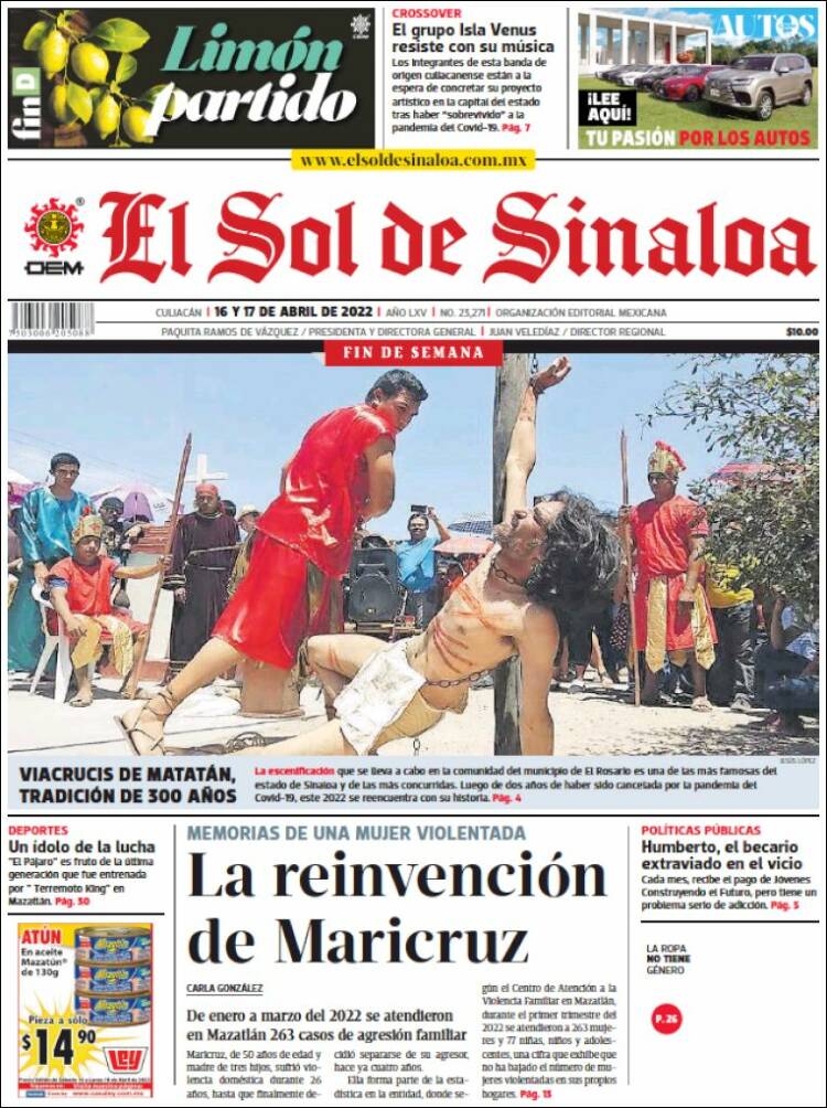 Portada de El Sol de Sinaloa (M&eacute;xico)