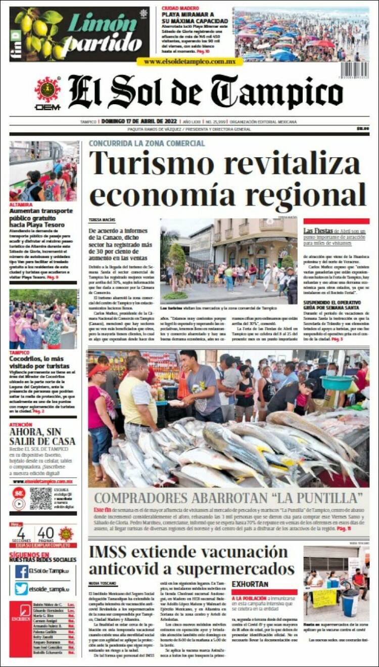 Portada de El Sol de Tampico (M&eacute;xico)