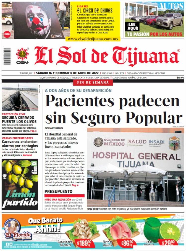 Portada de El Sol de Tijuana (M&eacute;xico)