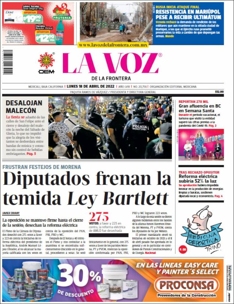 Portada de La Voz de la Frontera (M&eacute;xico)