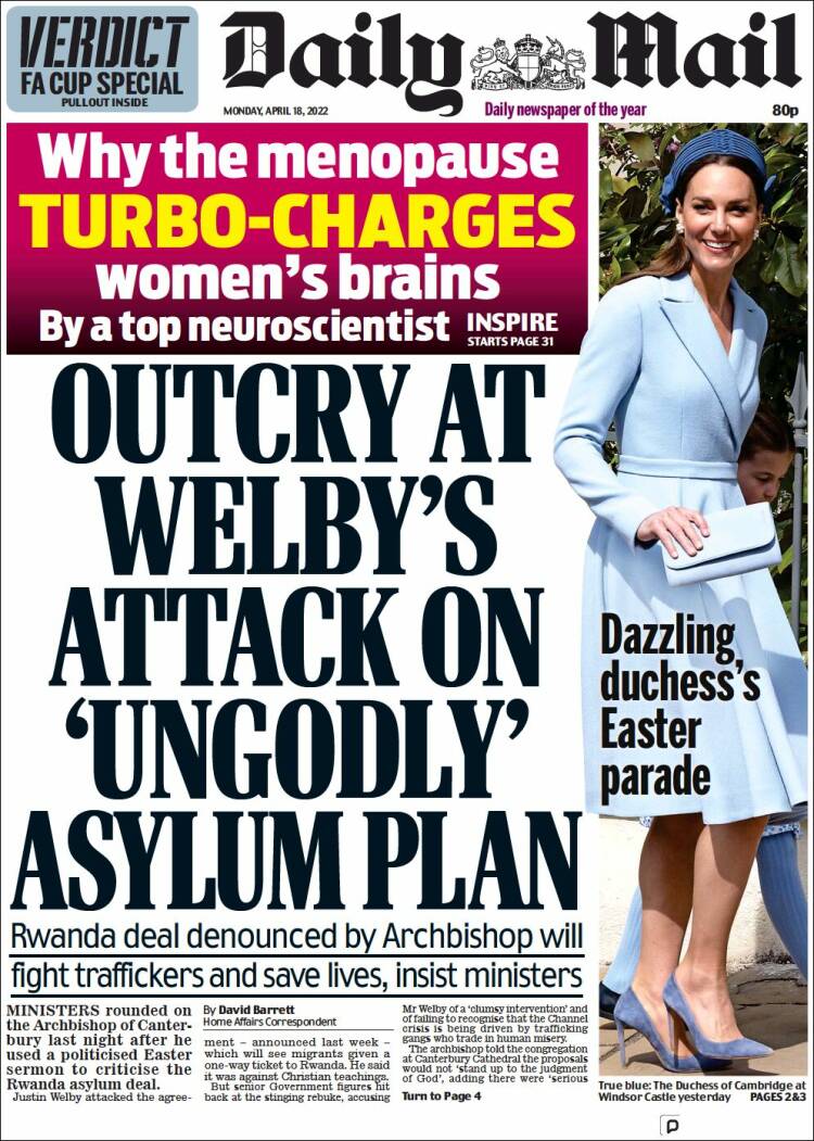 Portada de Daily Mail (Reino Unido)