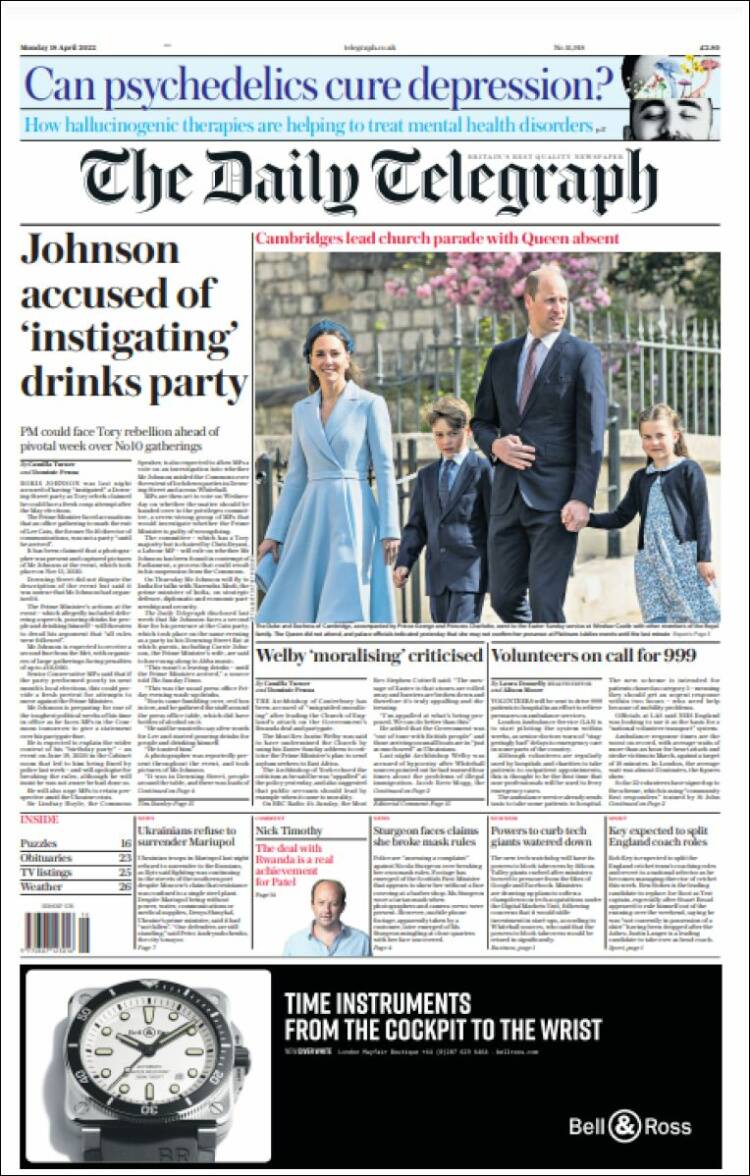 Portada de Daily Telegraph (Reino Unido)