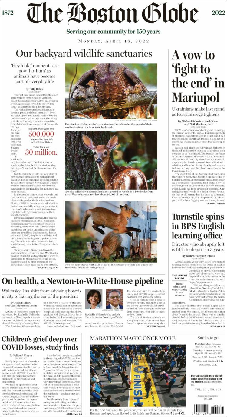 Portada de Boston Globe (USA)