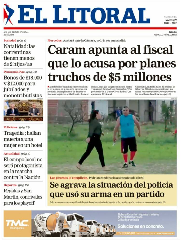 Portada de El Litoral Corrientes (Argentina)