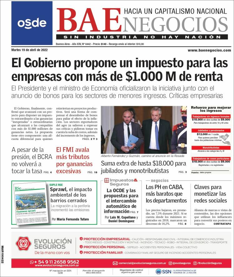 Portada de Buenos Aires Económico (Argentina)