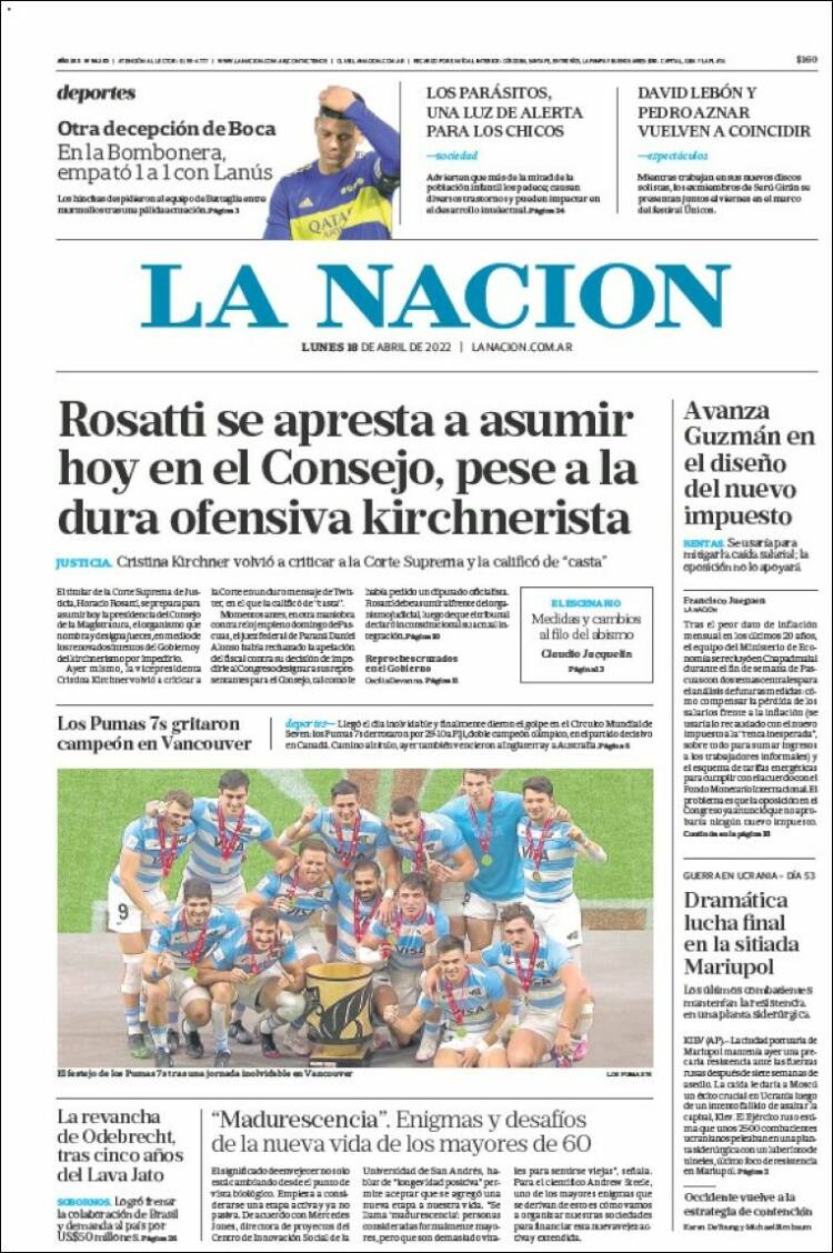 Portada de La Nación (Argentina)