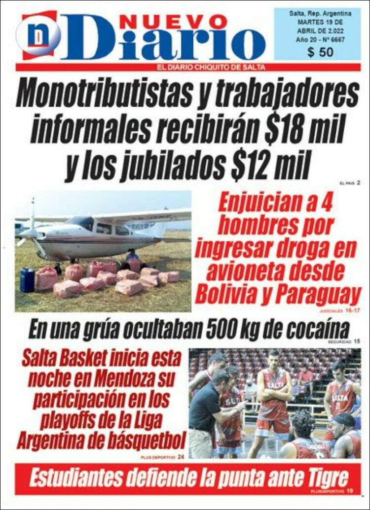 Portada de Nuevo Diario de Salta (Argentina)