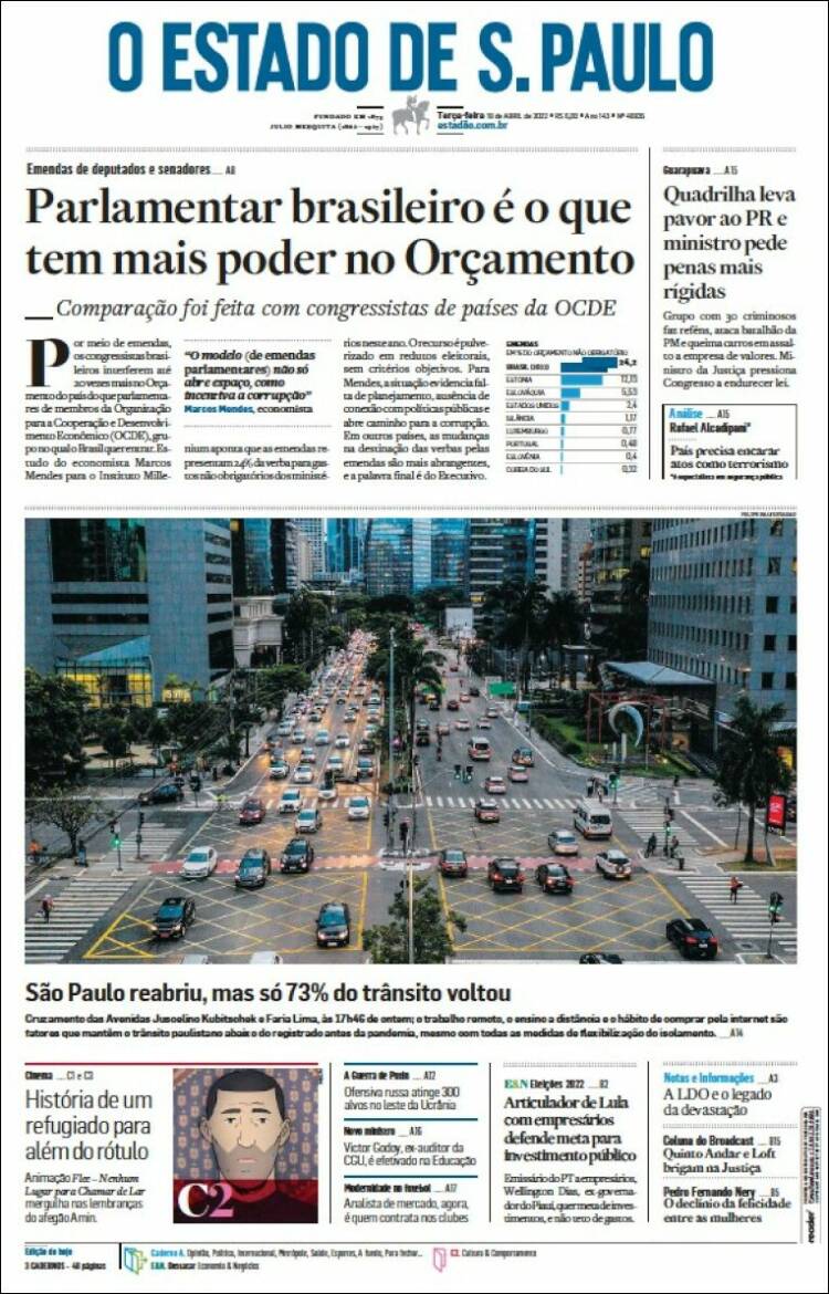 Portada de O Estado de São Paulo (Brasil)