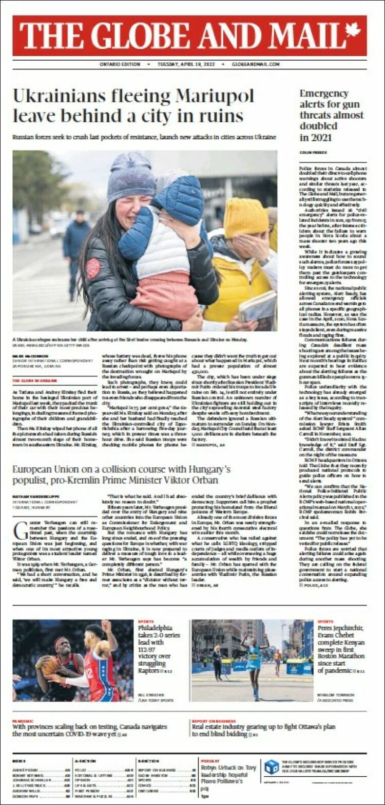 Portada de The Globe and Mail (Canadá)