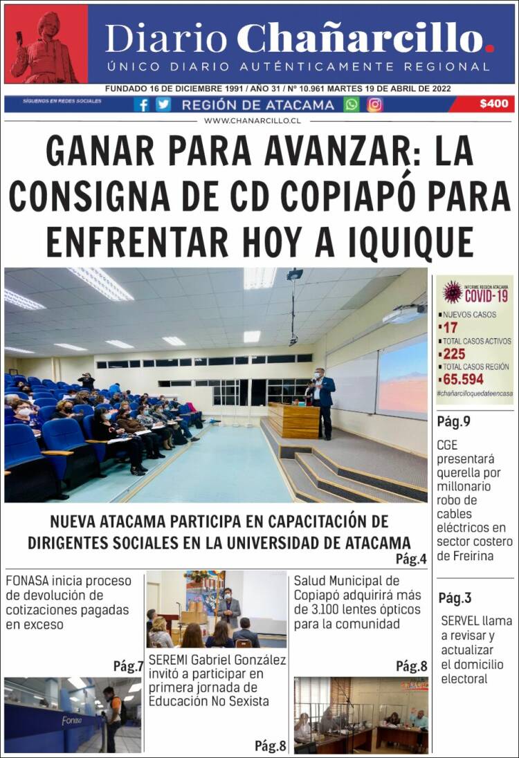 Portada de Diario Chañarcillo (Chile)
