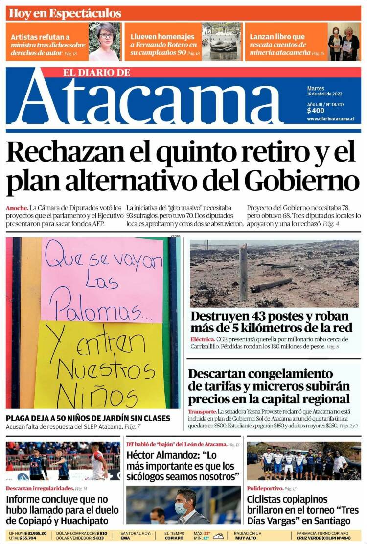 Portada de Diario de Atacama (Chile)