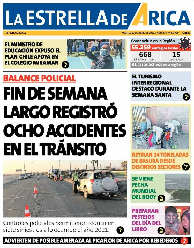 Portada de La Estrella de Arica (Chile)