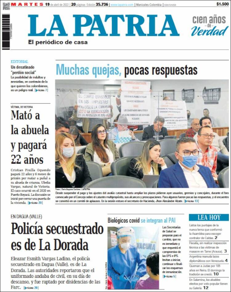 Portada de La Patria (Colombia)