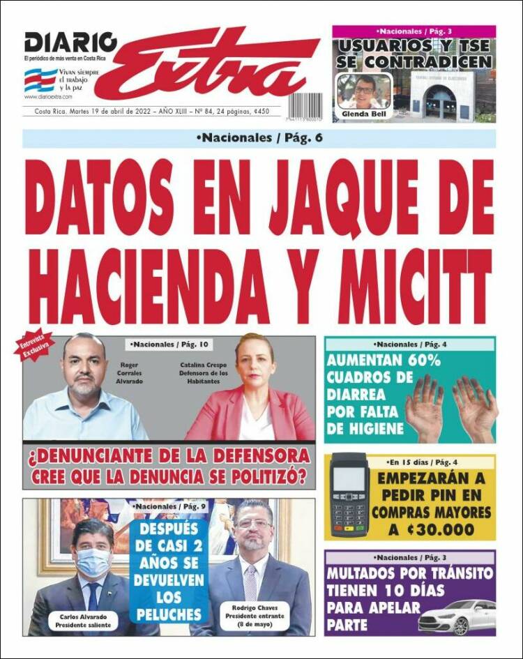 Portada de Diario Extra (Costa Rica)