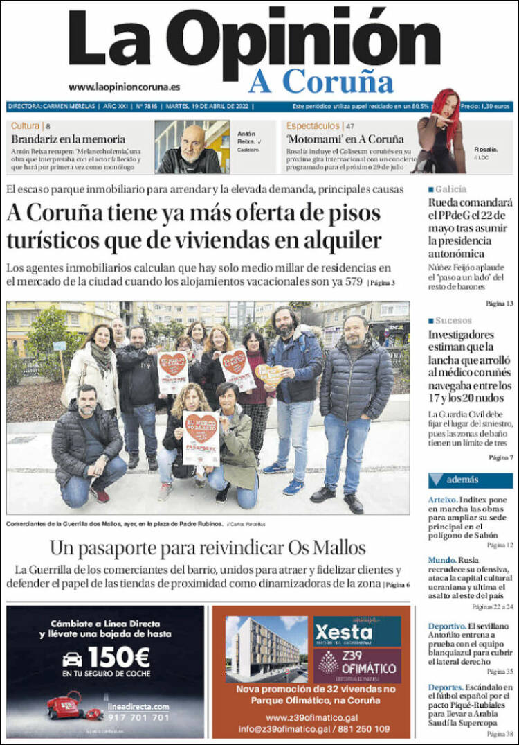 Portada de La Opinión de A Coruña (Espa&ntilde;a)