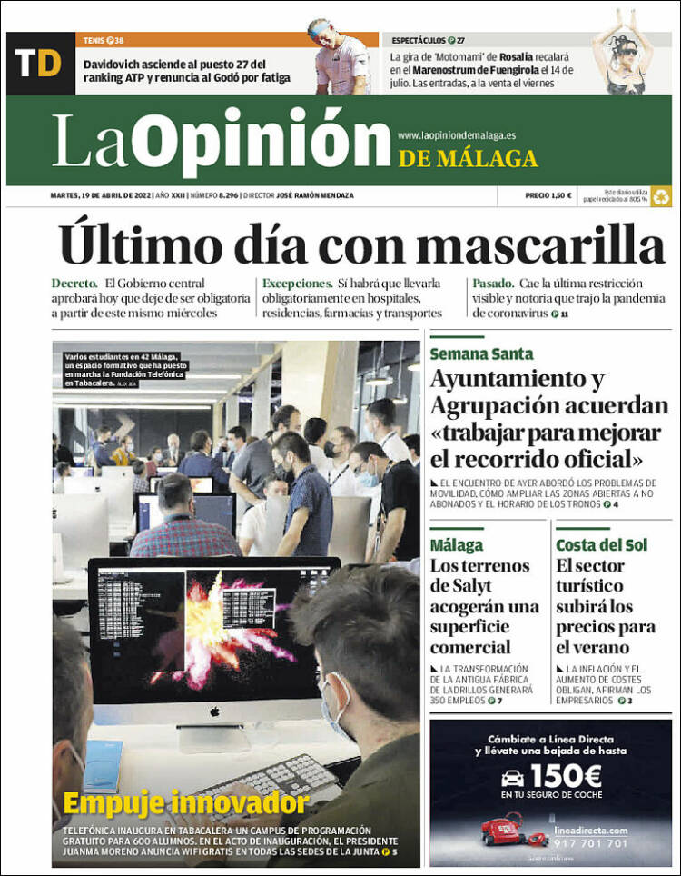 Portada de La Opinión de Málaga (Espa&ntilde;a)