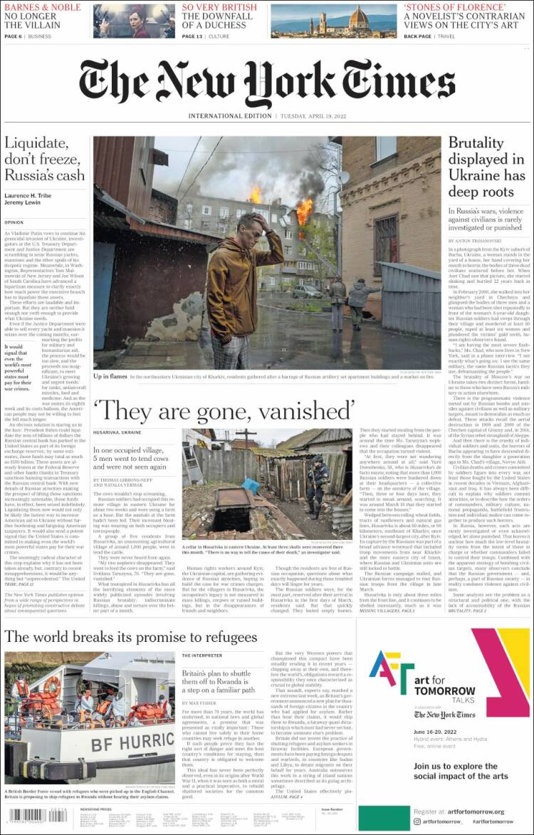 Portada de International New York Times (Europa)