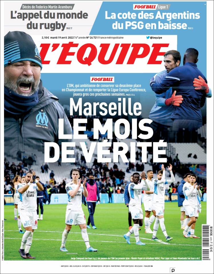 Portada de L'Equipe (Francia)