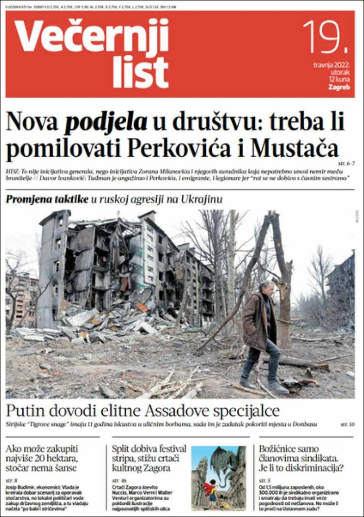 Portada de Večernji (Croacia)