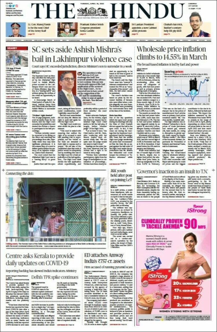 Portada de The Hindu (India)