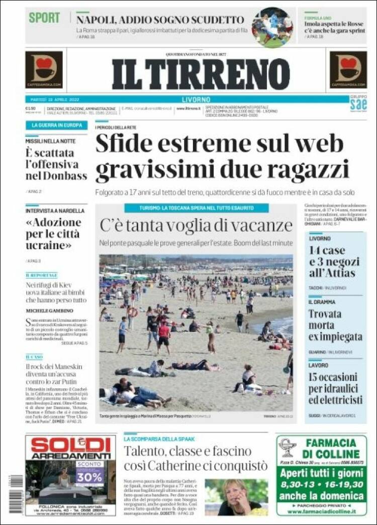 Portada de Il Tirreno (Italia)
