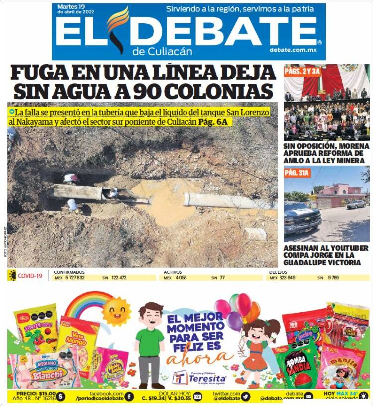 Portada de El Debate de Culiacán (M&eacute;xico)