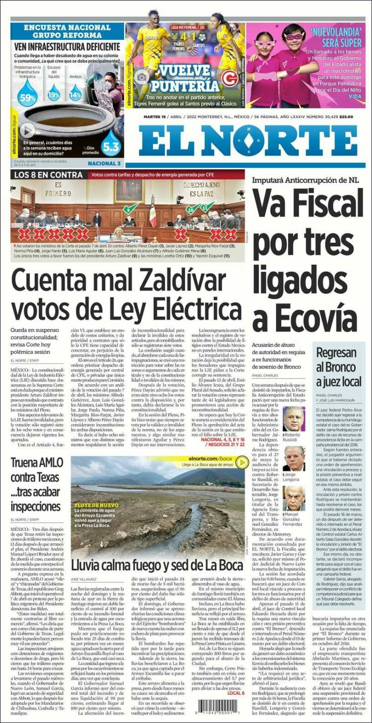 Portada de El Norte (M&eacute;xico)