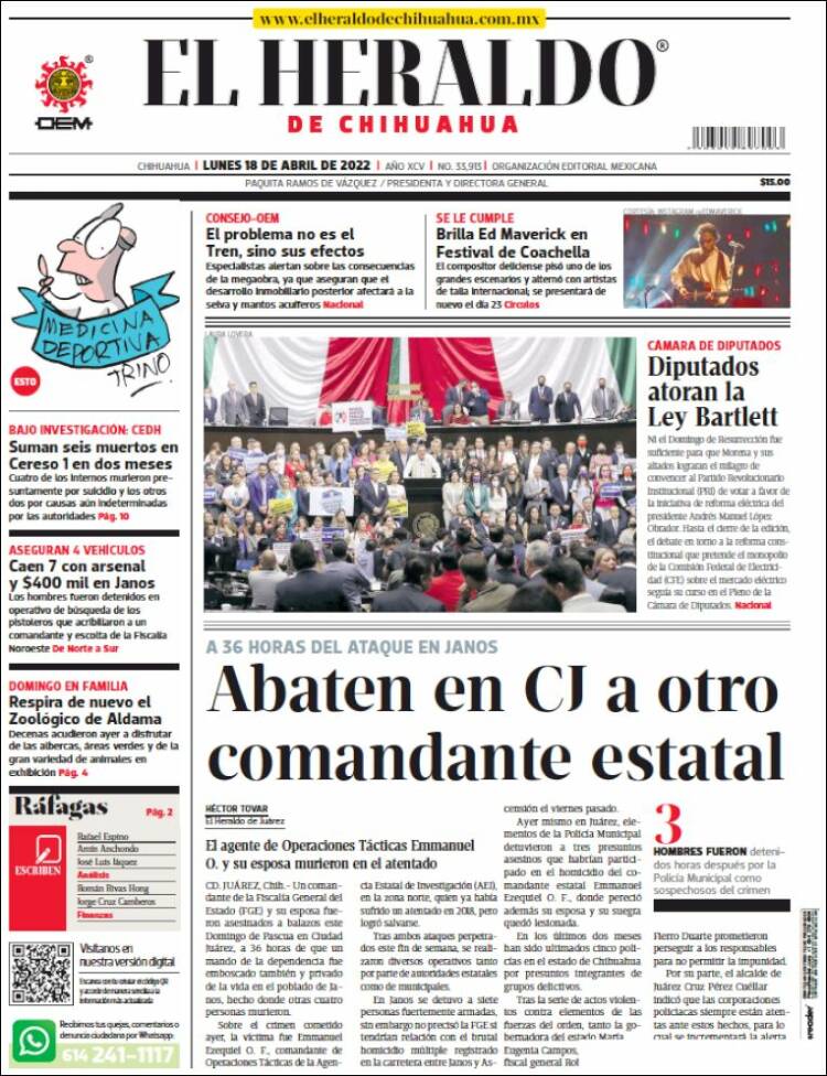 Portada de El Heraldo de Chihuahua (M&eacute;xico)