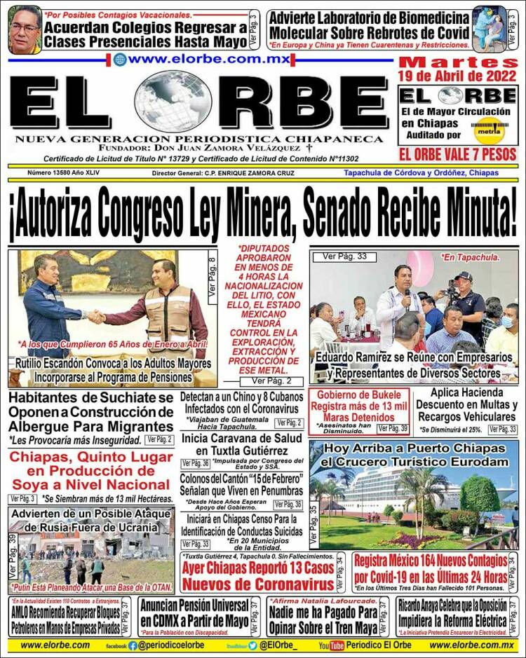 Portada de El Orbe (M&eacute;xico)