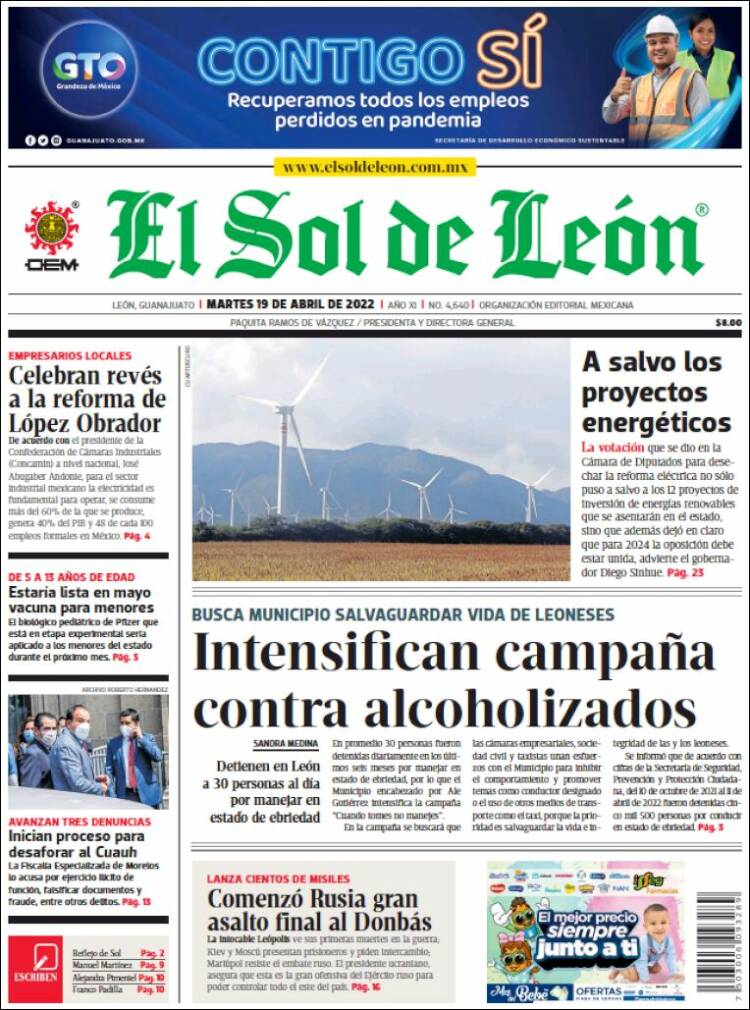 Portada de El Sol de León (M&eacute;xico)