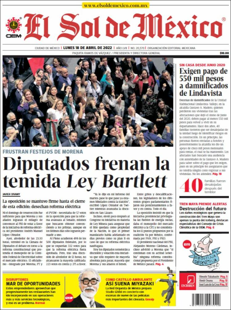 Portada de El Sol de México (M&eacute;xico)