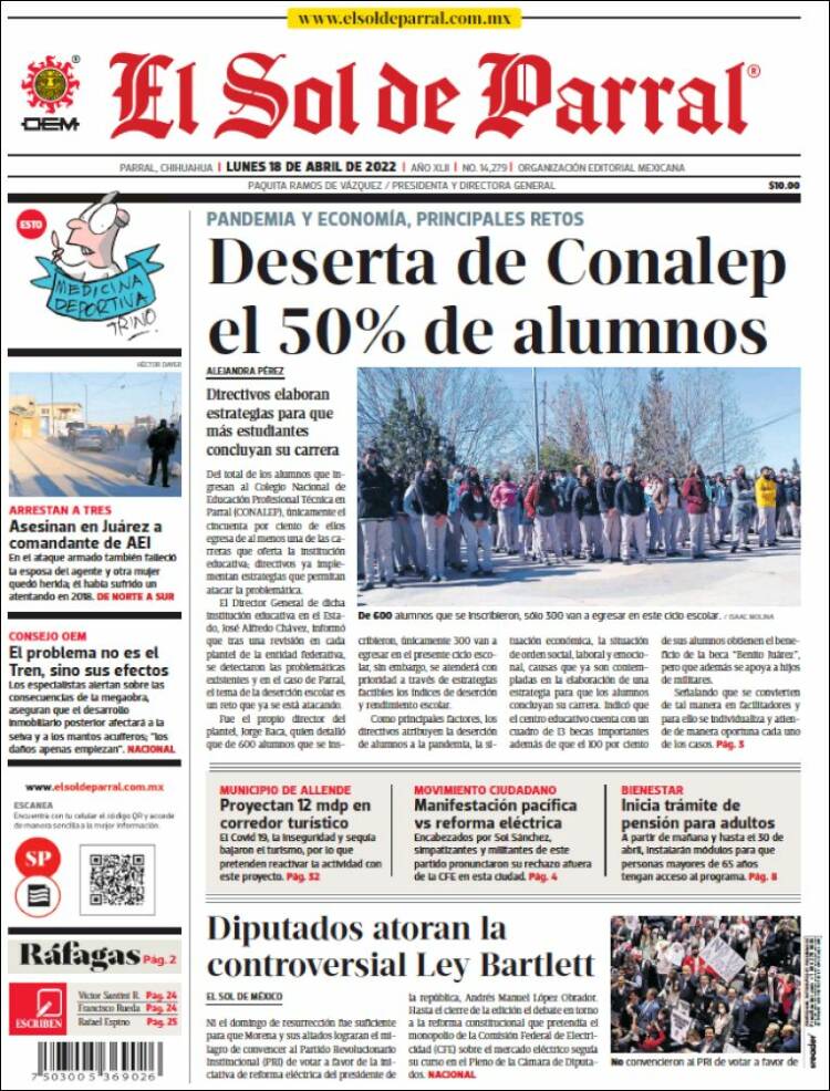 Portada de El Sol de Parral (M&eacute;xico)