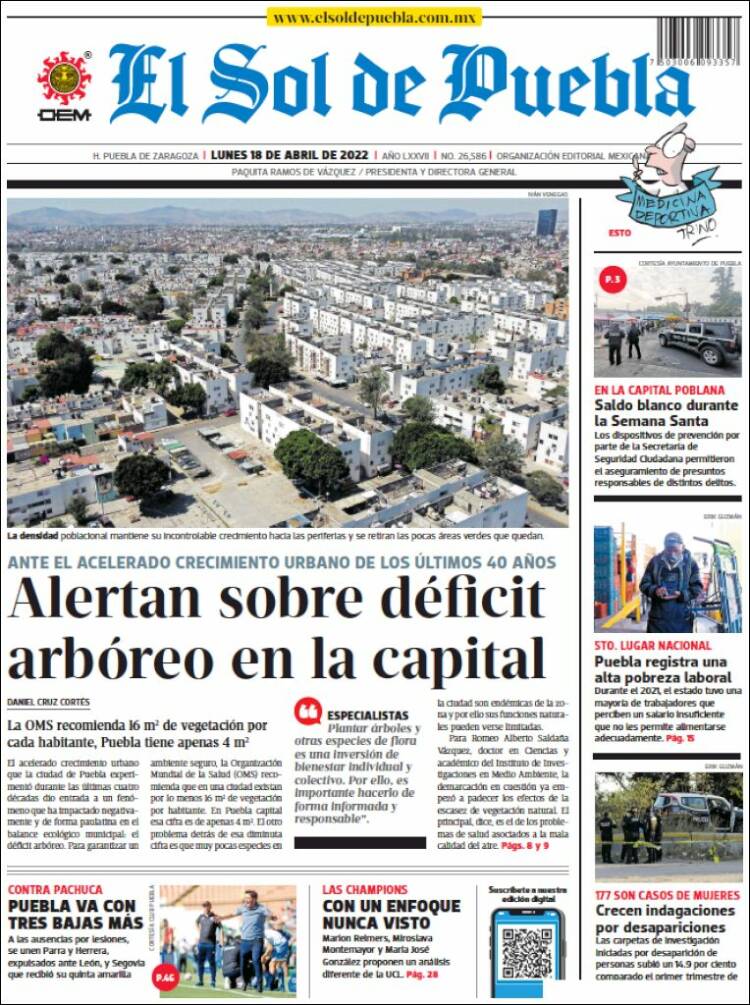 Portada de El Sol de Puebla (M&eacute;xico)