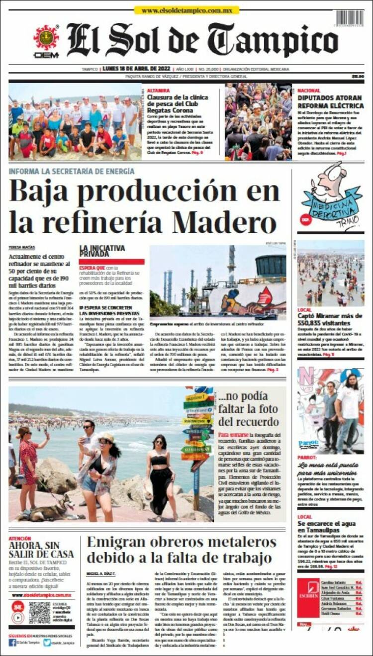 Portada de El Sol de Tampico (M&eacute;xico)