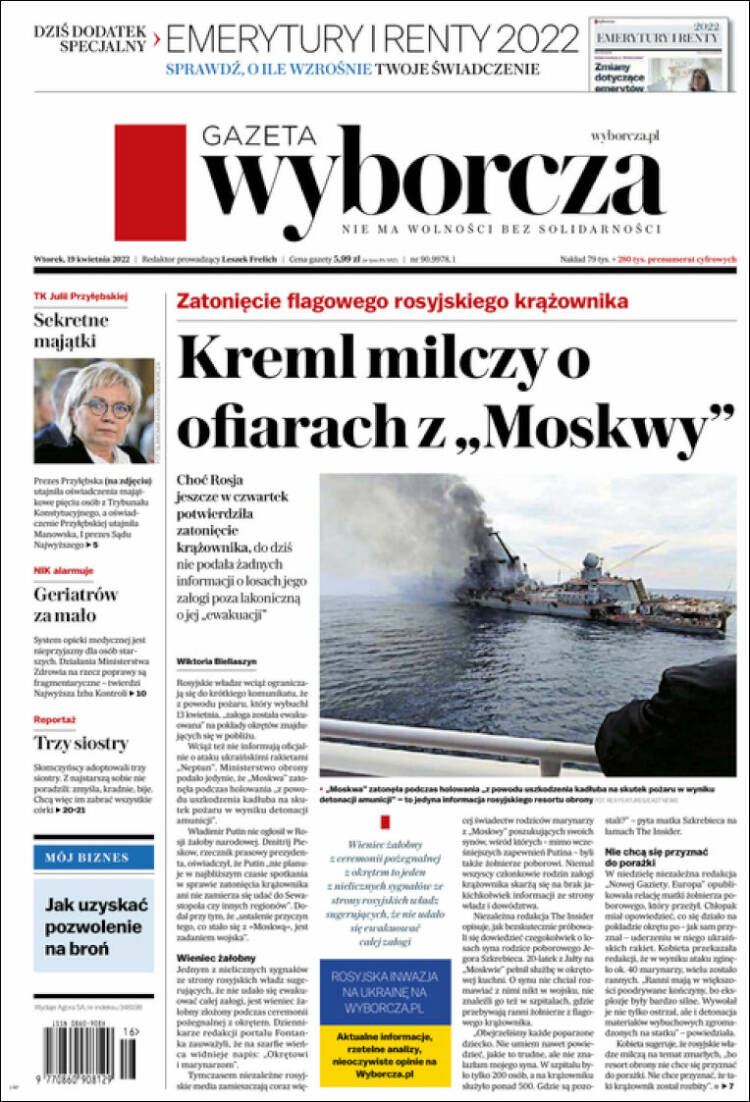 Portada de Gazeta Wyborcza (Polonia)