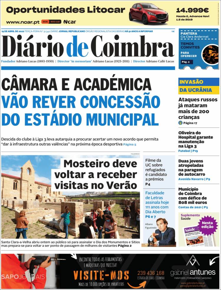 Portada de Diário de Coimbra (Portugal)