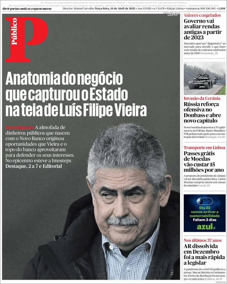 Portada de Público (Portugal)