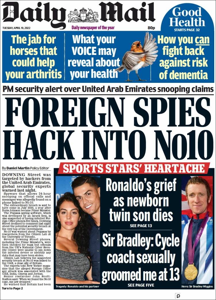 Portada de Daily Mail (Reino Unido)
