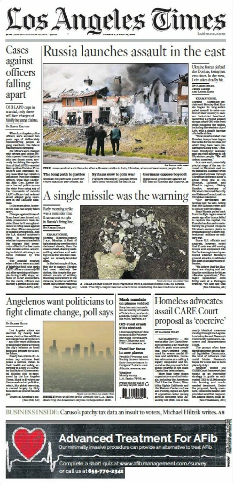 Portada de Los Angeles Times (USA)