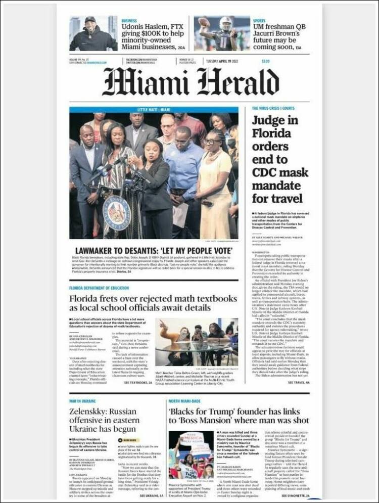 Portada de Miami Herald (USA)