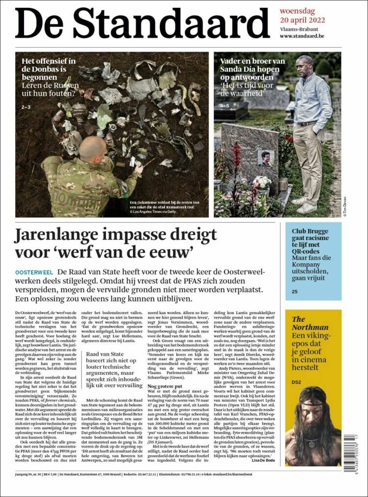 Portada de De Standaard (B&eacute;lgica)
