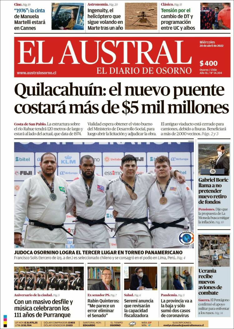 Portada de El Austral de Osorno (Chile)