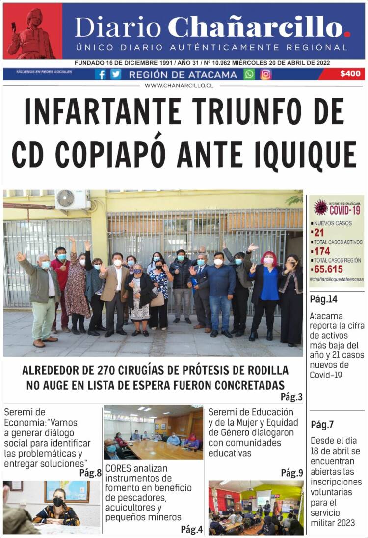 Portada de Diario Chañarcillo (Chile)