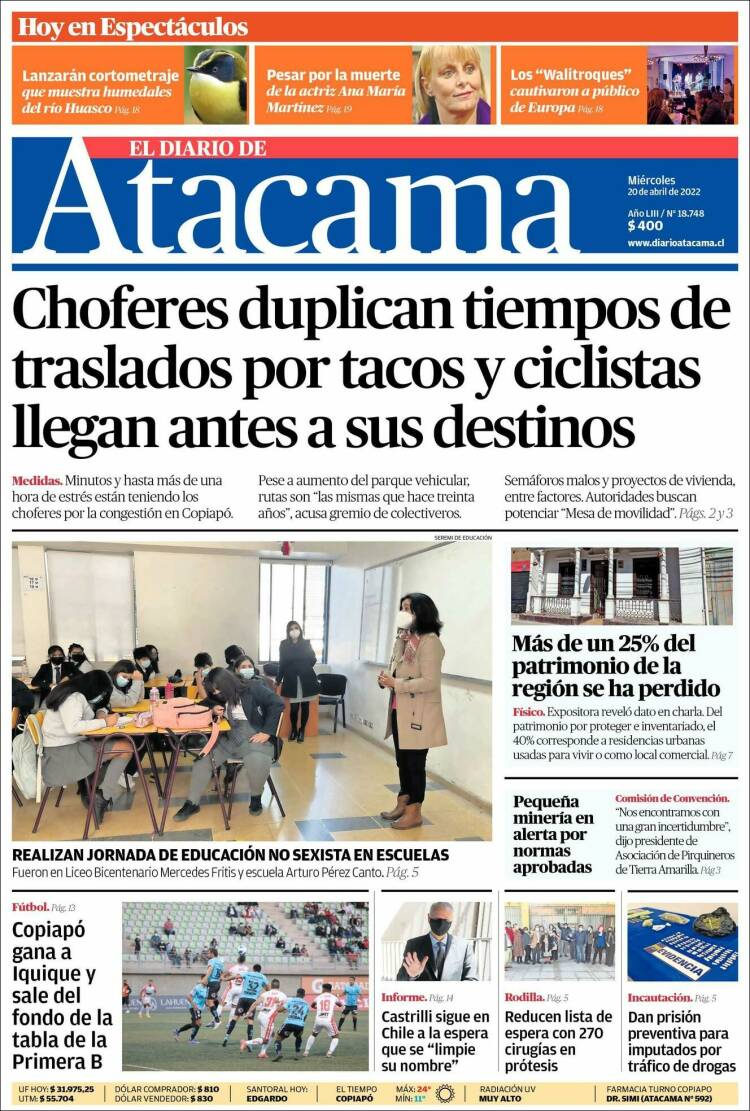 Portada de Diario de Atacama (Chile)
