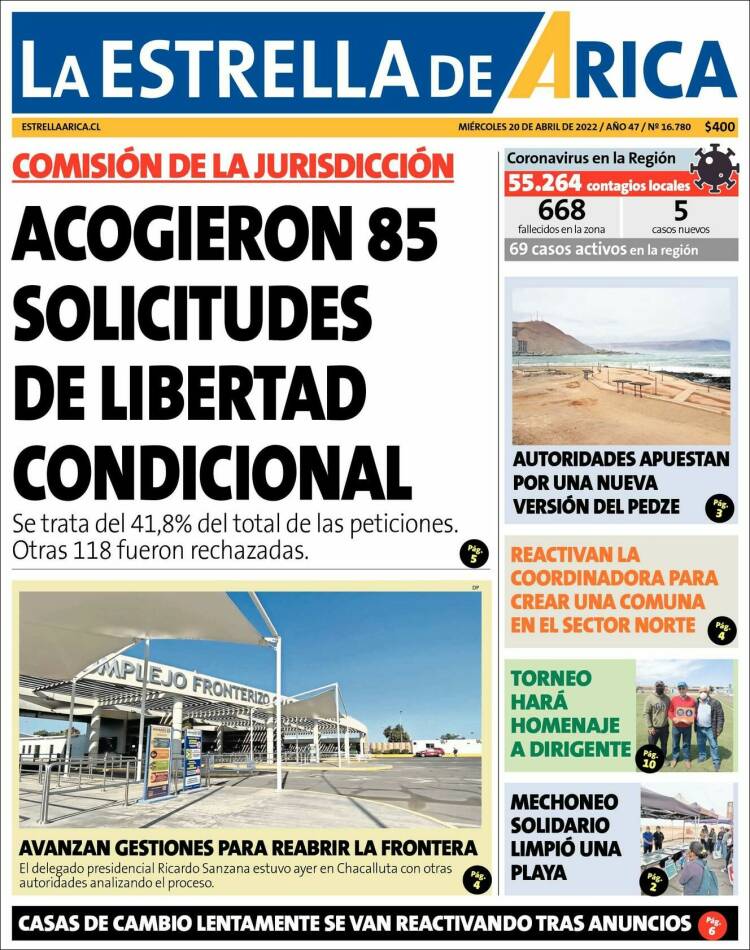 Portada de La Estrella de Arica (Chile)