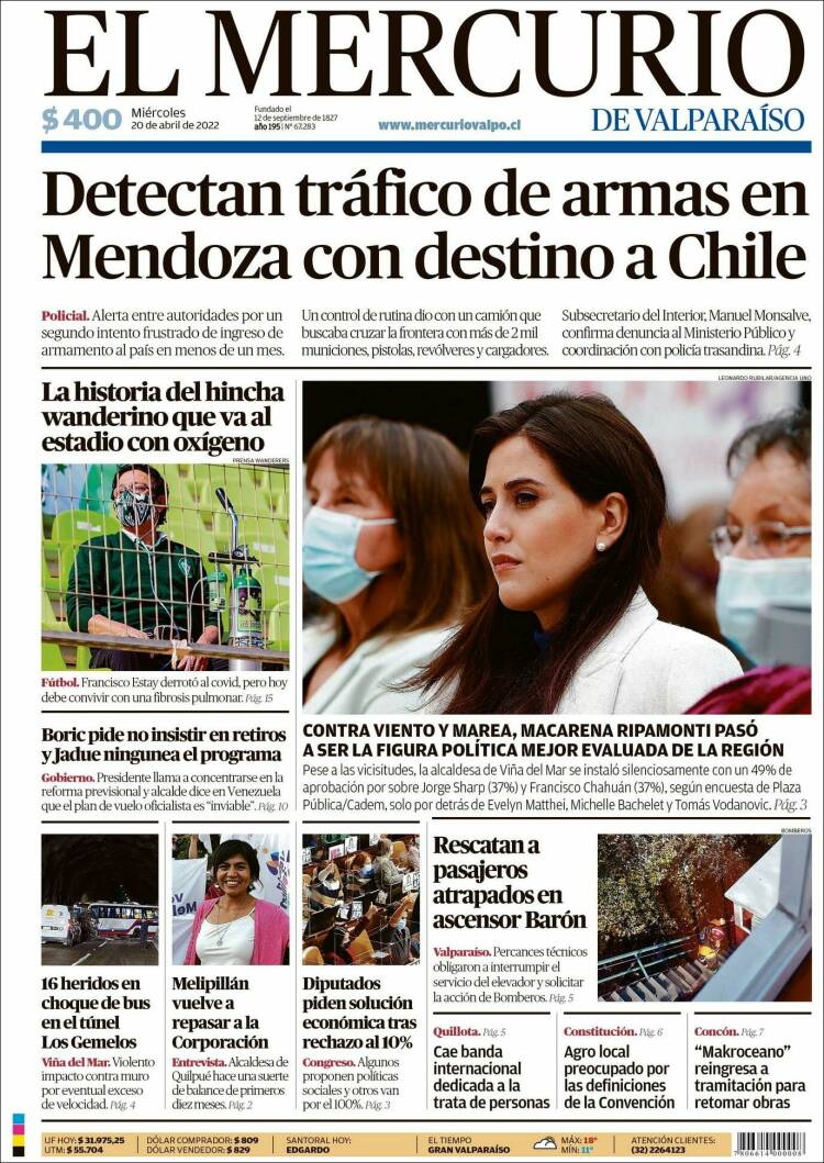 Portada de Mercurio de Valparaiso (Chile)