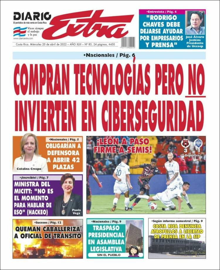 Portada de Diario Extra (Costa Rica)