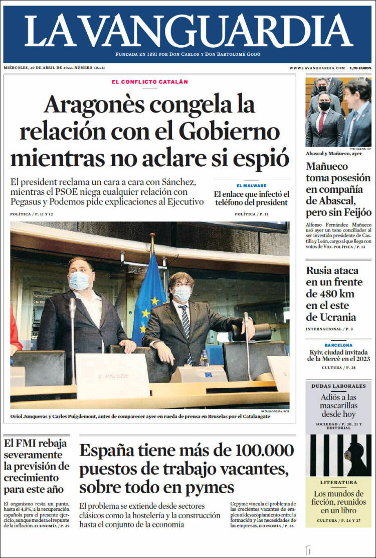 Portada de La Vanguardia (Espa&ntilde;a)
