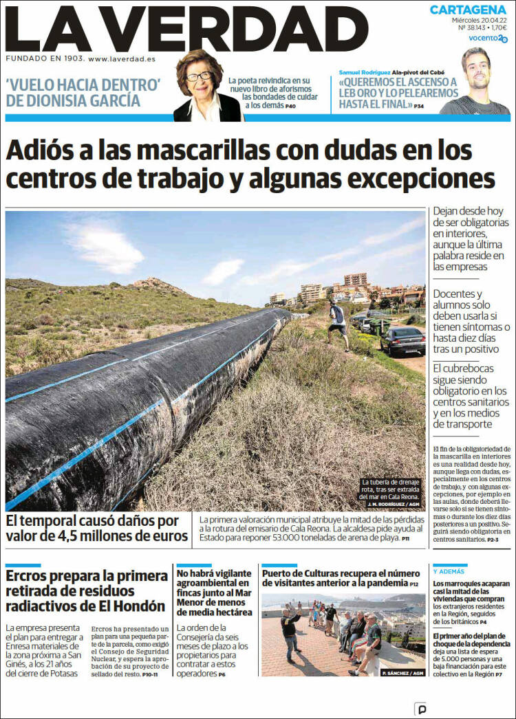 Portada de La Verdad de Cartagena (Espa&ntilde;a)