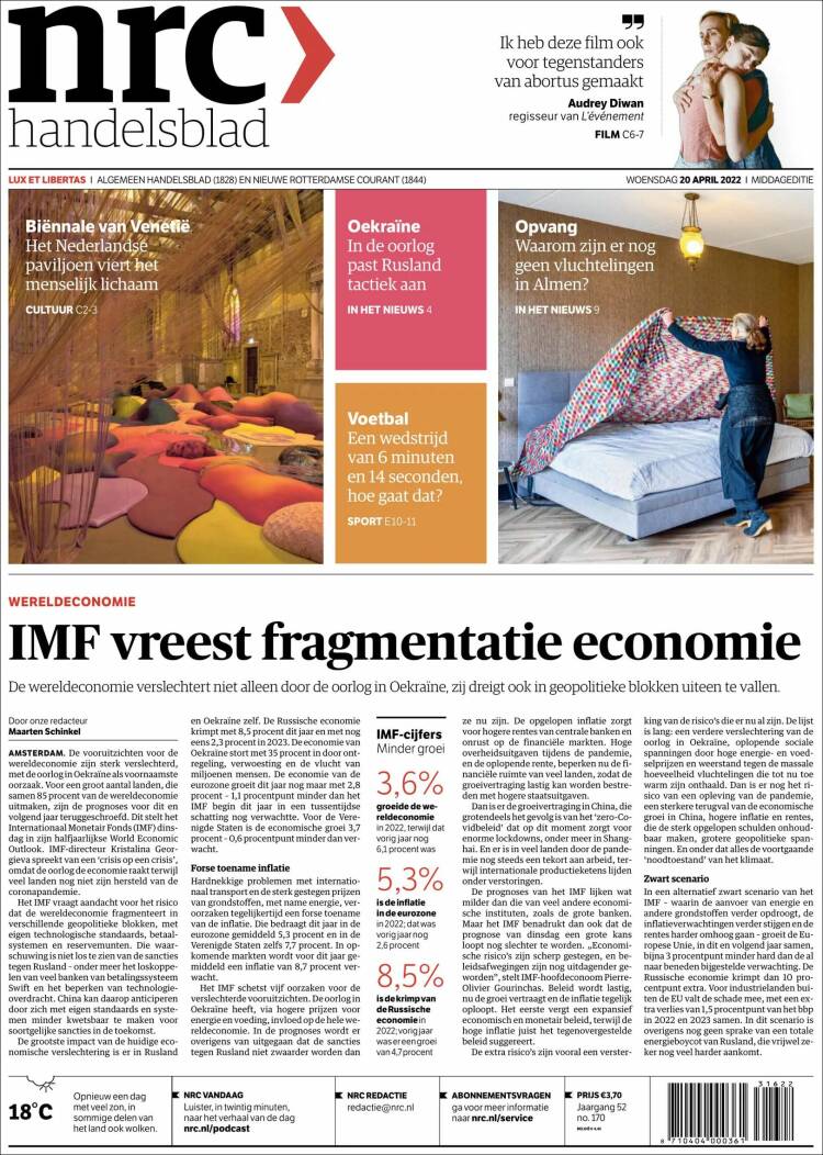 Portada de NRC Handelsblad (Pa&iacute;ses Bajos)